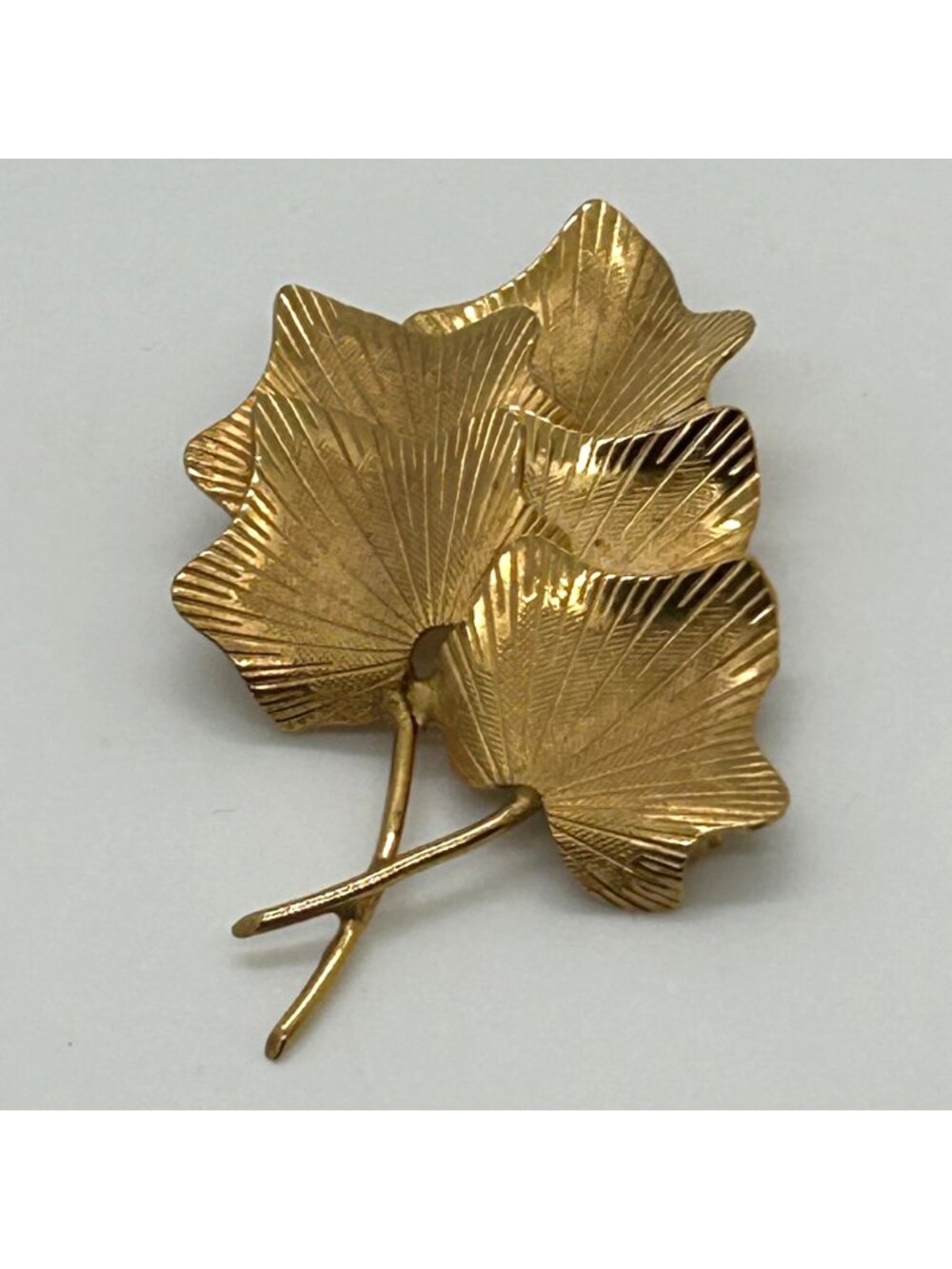 Vintage Coro Signed Brooch Maple Leaf Gold Tone Textured Layered Mid Century Pin